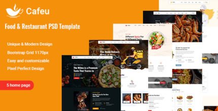 Cafeu Food Restaurant PSD Template