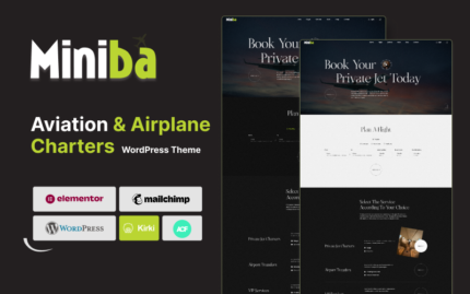 Miniba - Private Jet Charters Aviation and Flight WordPress Theme